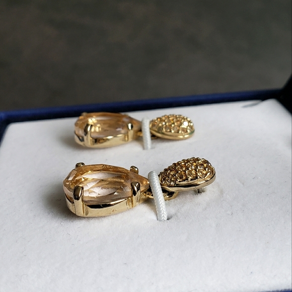 Swarvorski Pave Gold Dangling Earrings with Pink Crystal - Picture 9 of 9